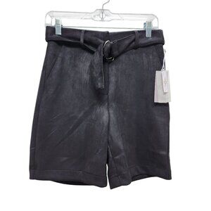 Womens Faux Leather High-Waisted Belted Shorts With Cuffed Hem Size S